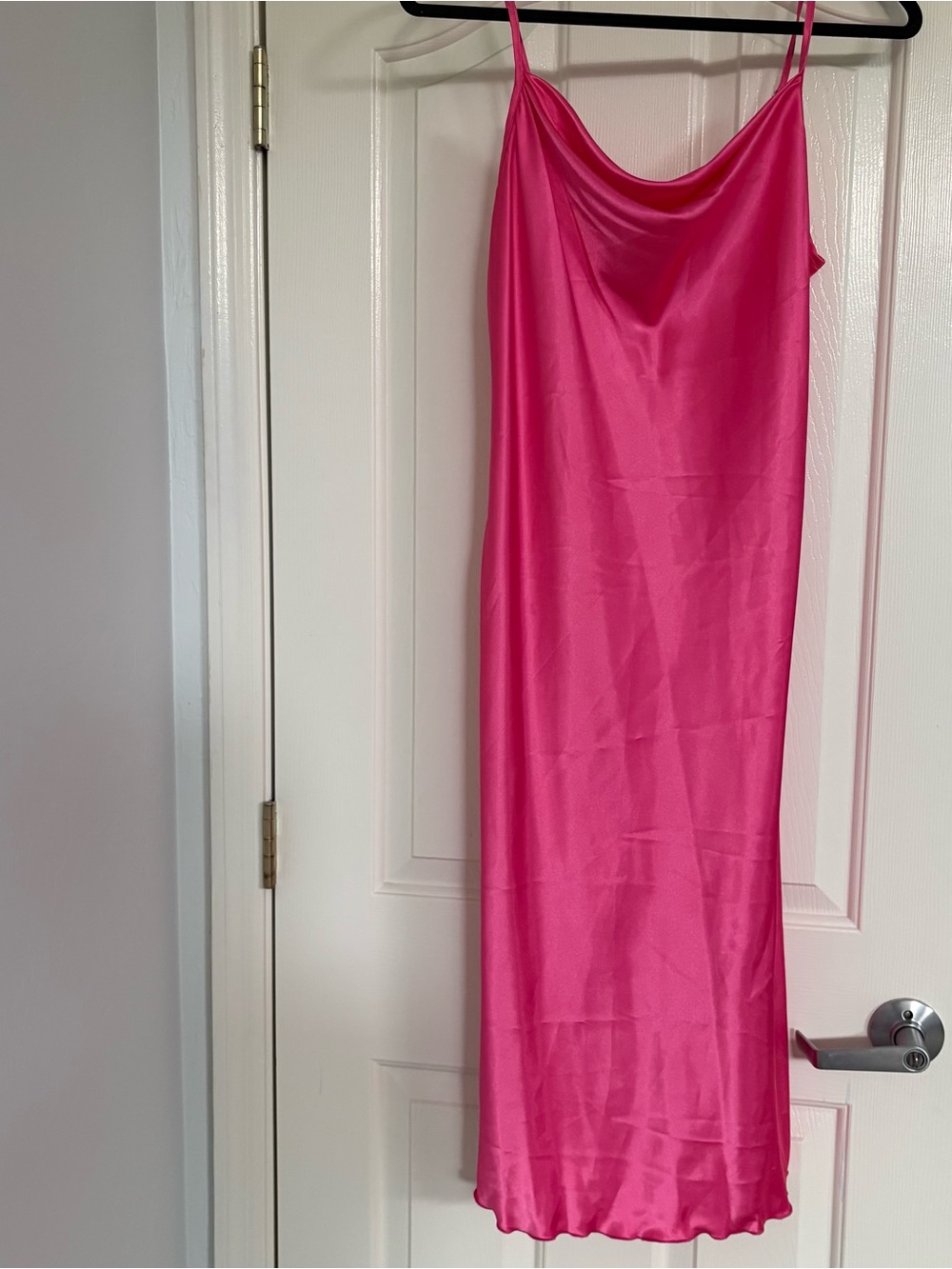 bebe Bright Pink Satin Cowl Neck Slip Dress